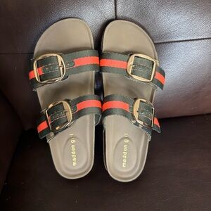 Madden women Olive and Orange Double Buckle Sandals
